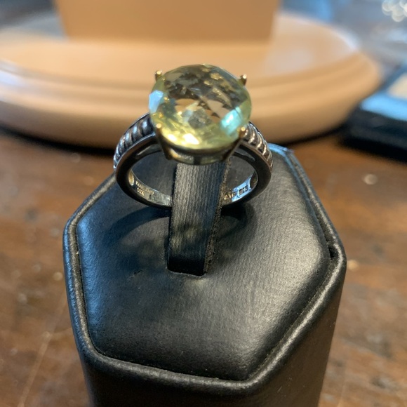 CUSHION CUT YELLOW FACETED GEM STERLING AND 14 KARAT GOLD COCKTAIL RING … - Picture 11 of 13